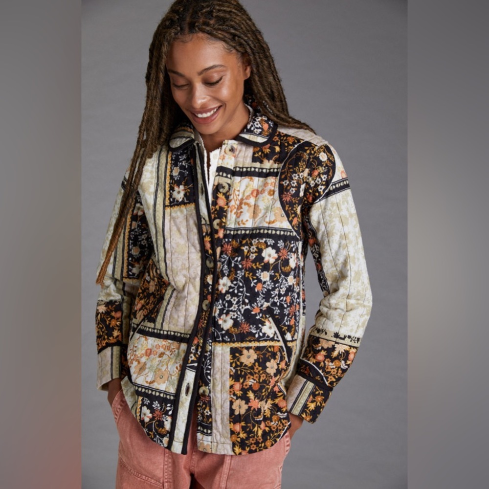 Anthropologie Quilted Patchwork Shirt Jacket